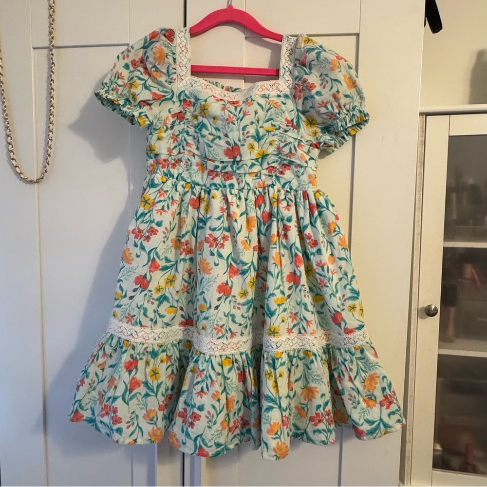 Colorful Floral Kids Dress with Lace Accents